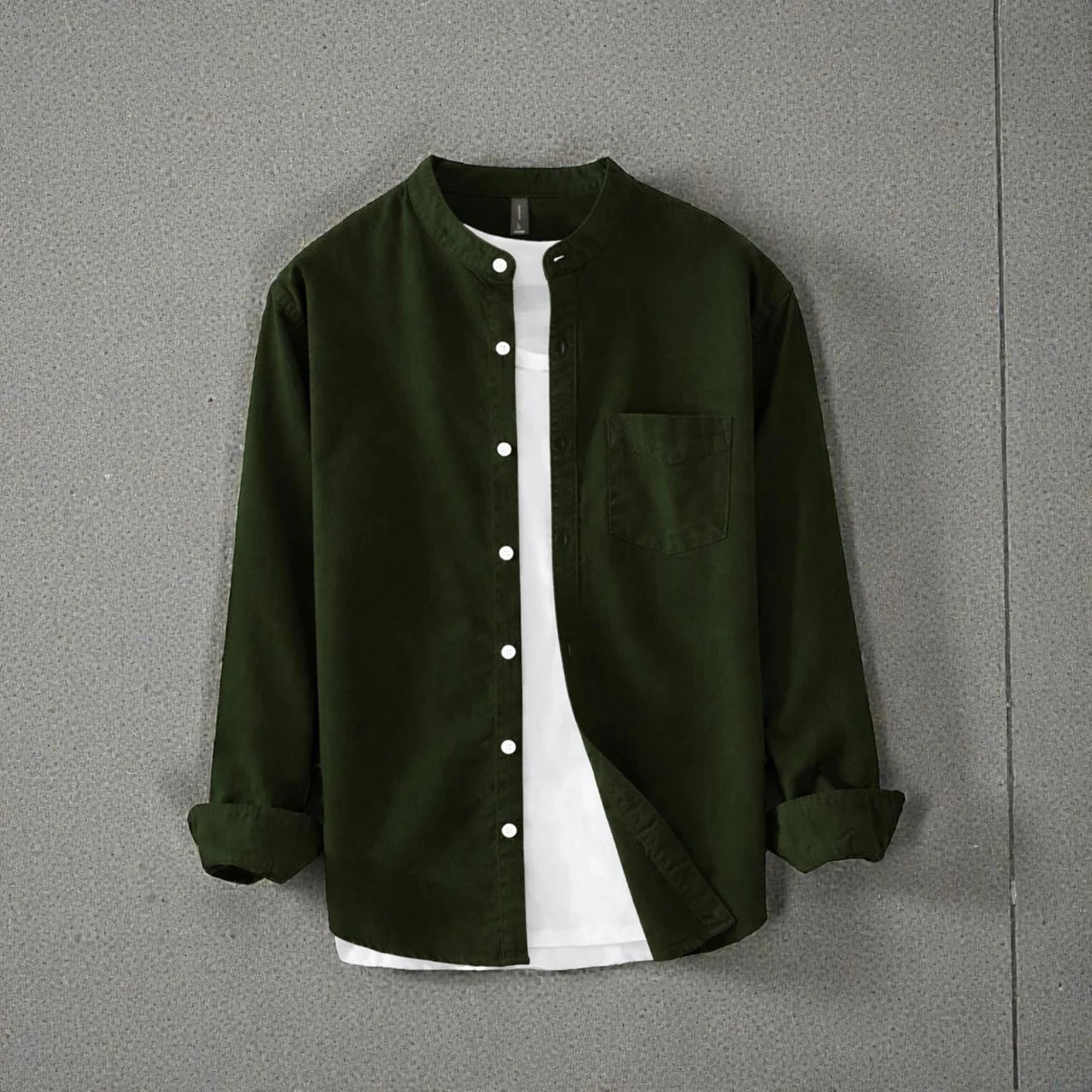 Bend collar full sleeve casual shirt - Olive