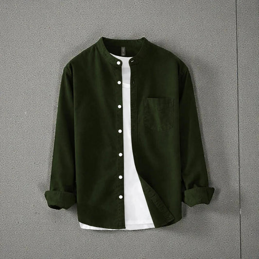 Bend collar full sleeve casual shirt - Olive