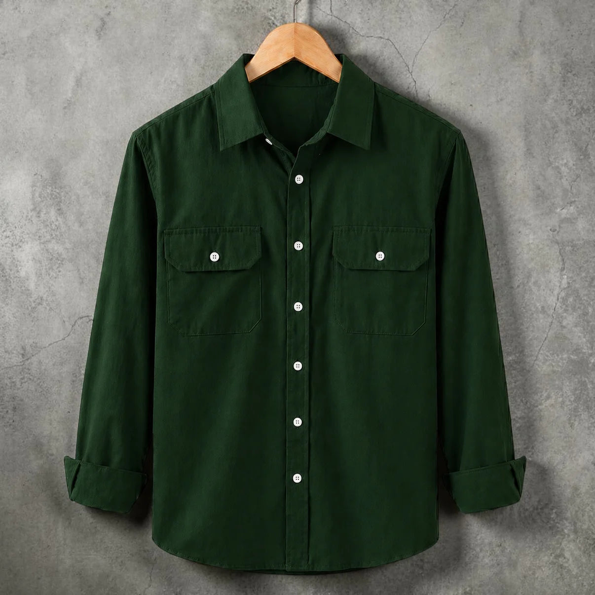 Full Sleeve Two Pocket Shirt-Green