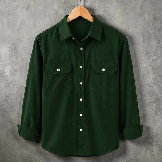 Full Sleeve Two Pocket Shirt-Green