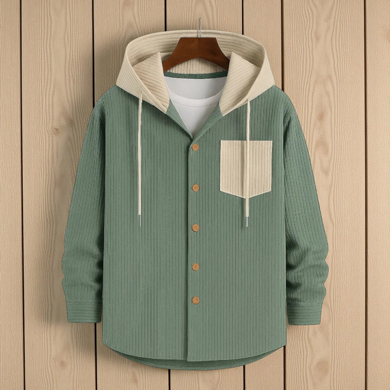 Men’s Cord Hoodie Shirt - See green
