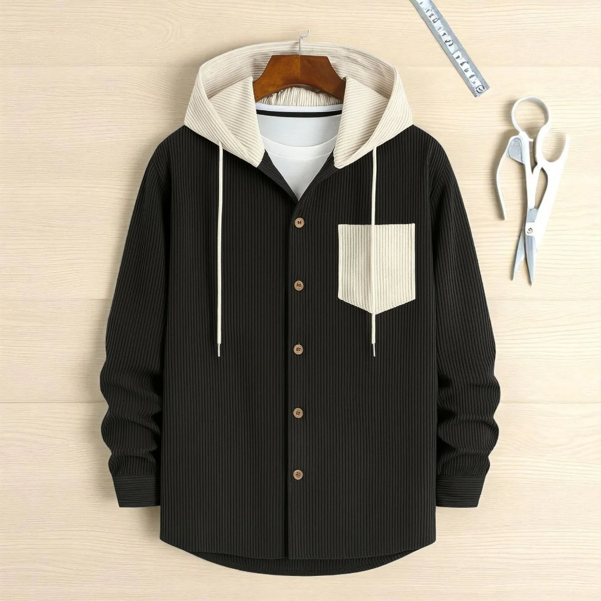 Luxury Full Sleeve Cord Hoodie -Black