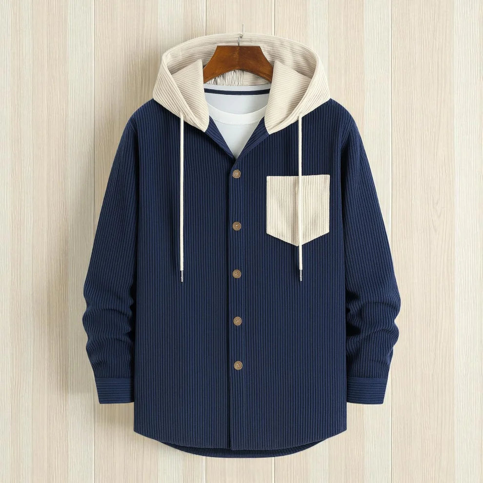 Men’s Cord Hoodie Shirt-Navy blue