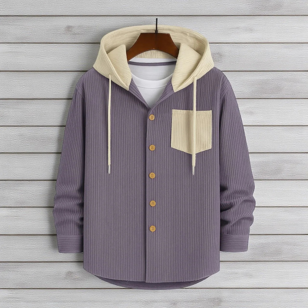 Men’s Cord Hoodie Shirt - Light Onion