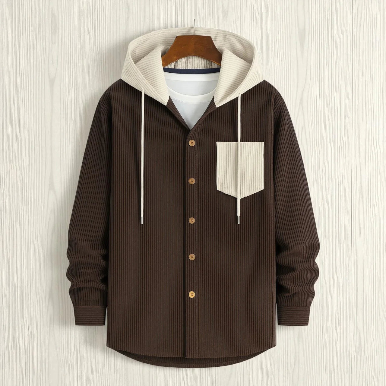 Men’s Cord Hoodie Shirt - Dark Chocolate