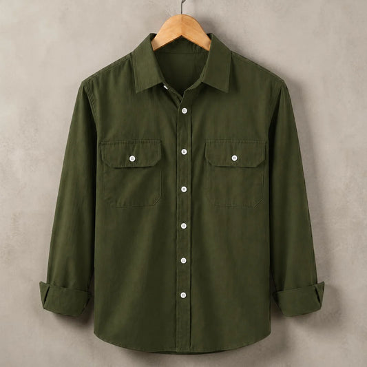 Full Sleeve Two Pocket Shirt- Olive