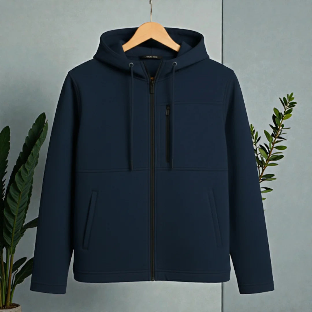 Men's Premium Full Zip Hooded Jacket - Navy Blue