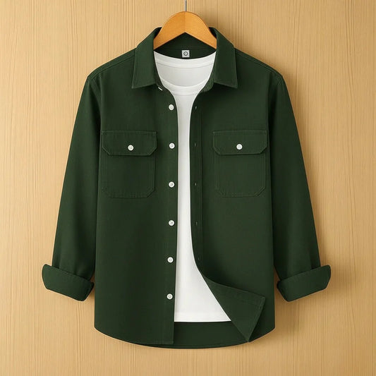 Two Pocket Deep Bottle Green Color Shirt