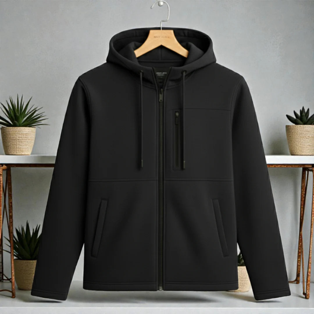 Men's Premium Full Zip Hooded Jacket -Pure Black