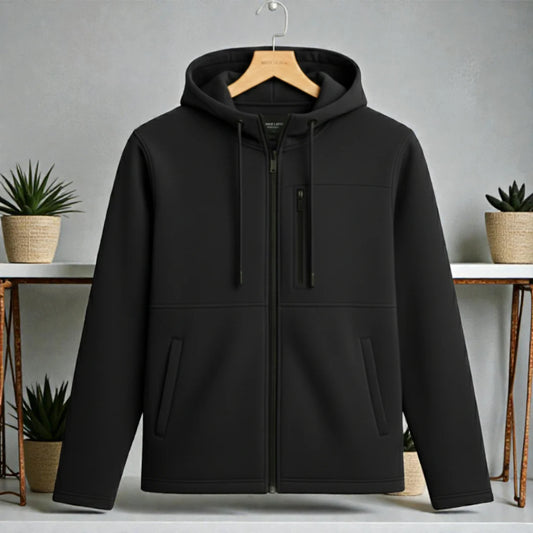 Men's Premium Full Zip Hooded Jacket -Pure Black