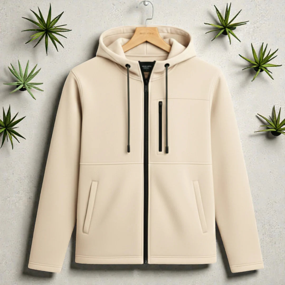 Men's Premium Full Zip Hooded Jacket - Cream