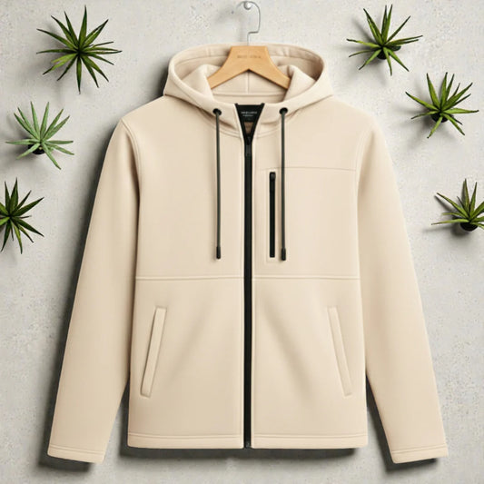 Men's Premium Full Zip Hooded Jacket - Cream
