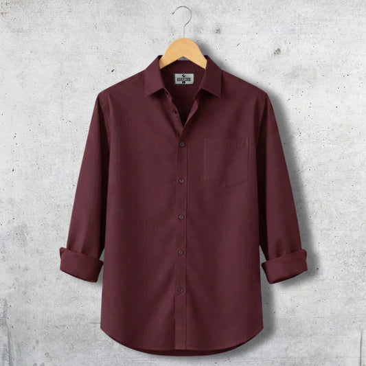 Fine Casual Cotton Stripe Shirt –  Deep Marron