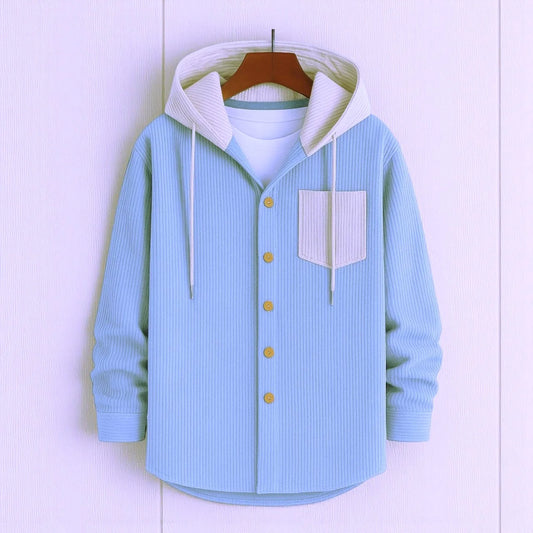 Men's Jackets Cord Hoodei Shirt- Light sky