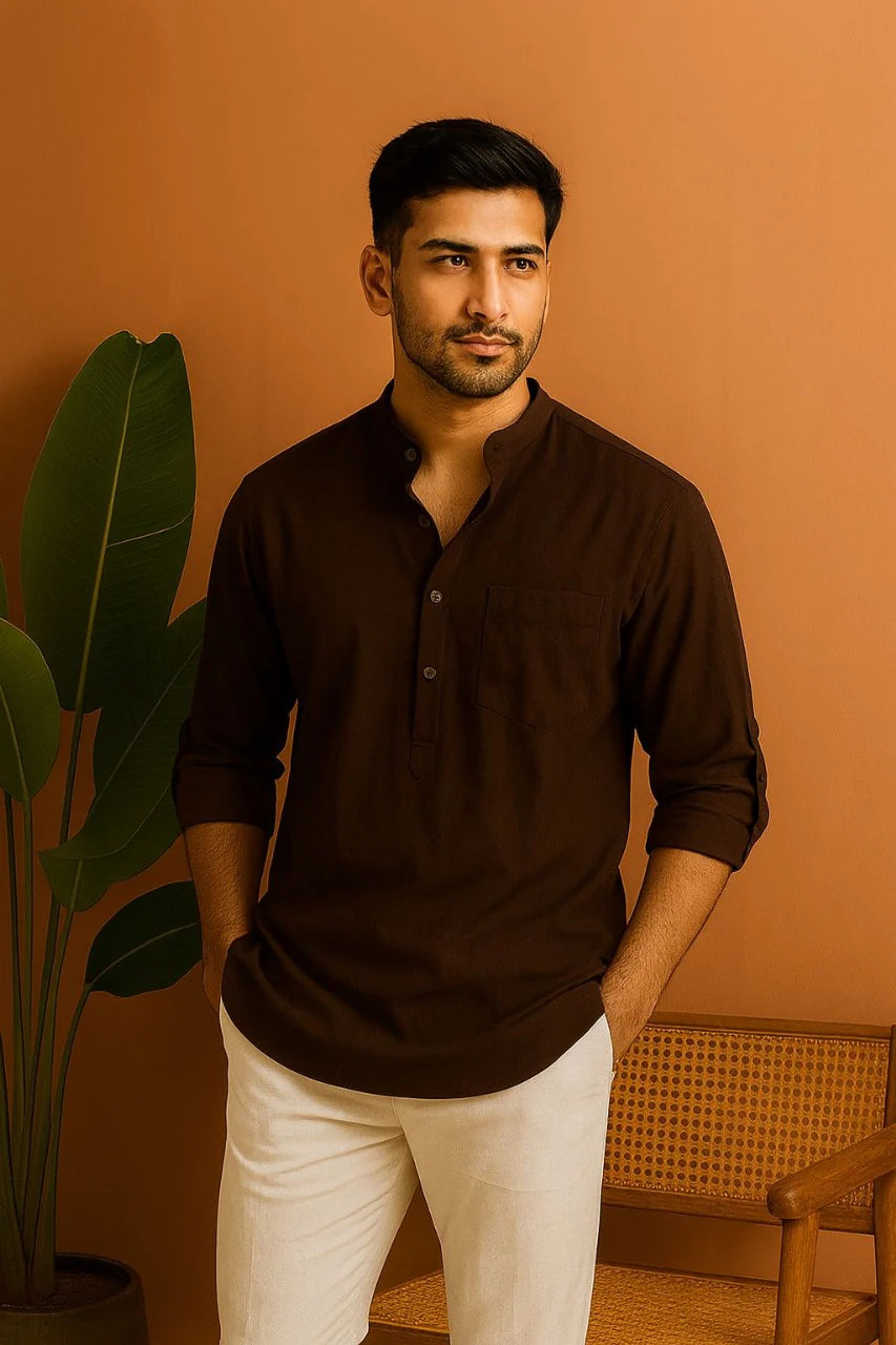 Full Sleeve Luxury Cotton Katua-Coffee