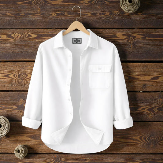 Premium Single Pocket  Shirt - White