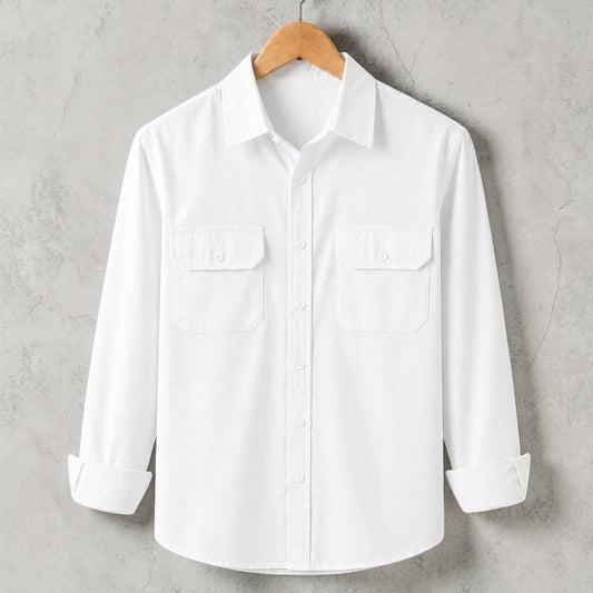 Full Sleeve Two Pocket Shirt-White