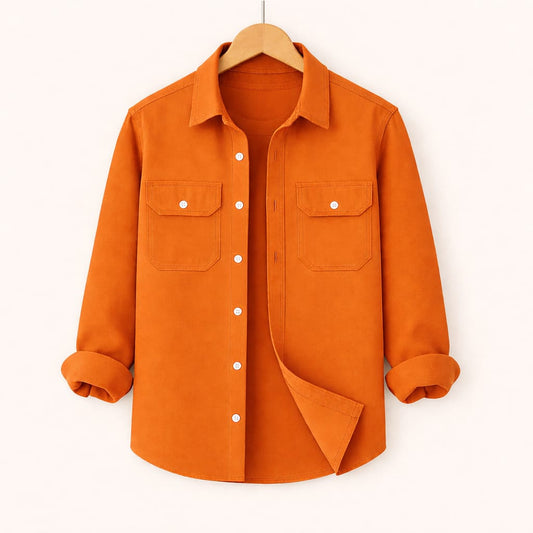 Full Sleeve Two Pocket Cotton Shirt-Mustard