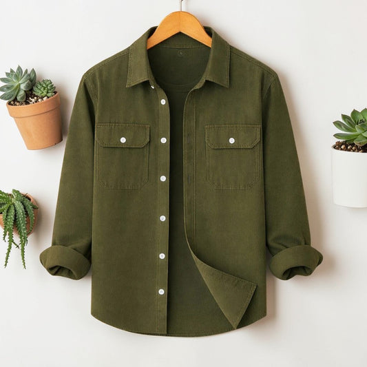 Full Sleeve Two Pocket Shirt- Olive