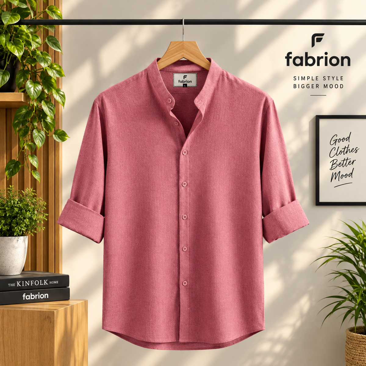 Zafran Band Collar Shirt - Baby Pink