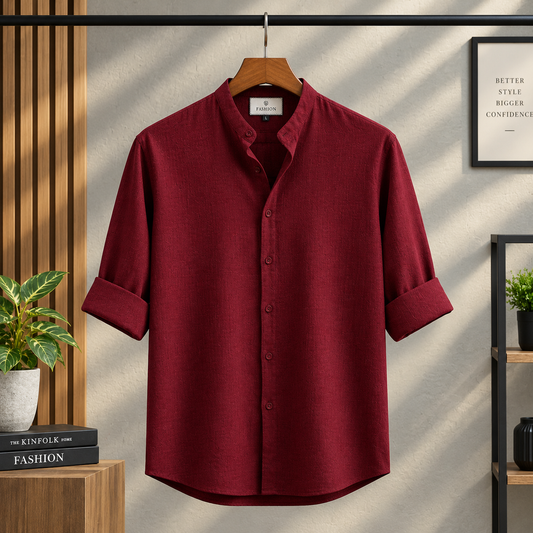 Zafran Band Collar Shirt - Marron