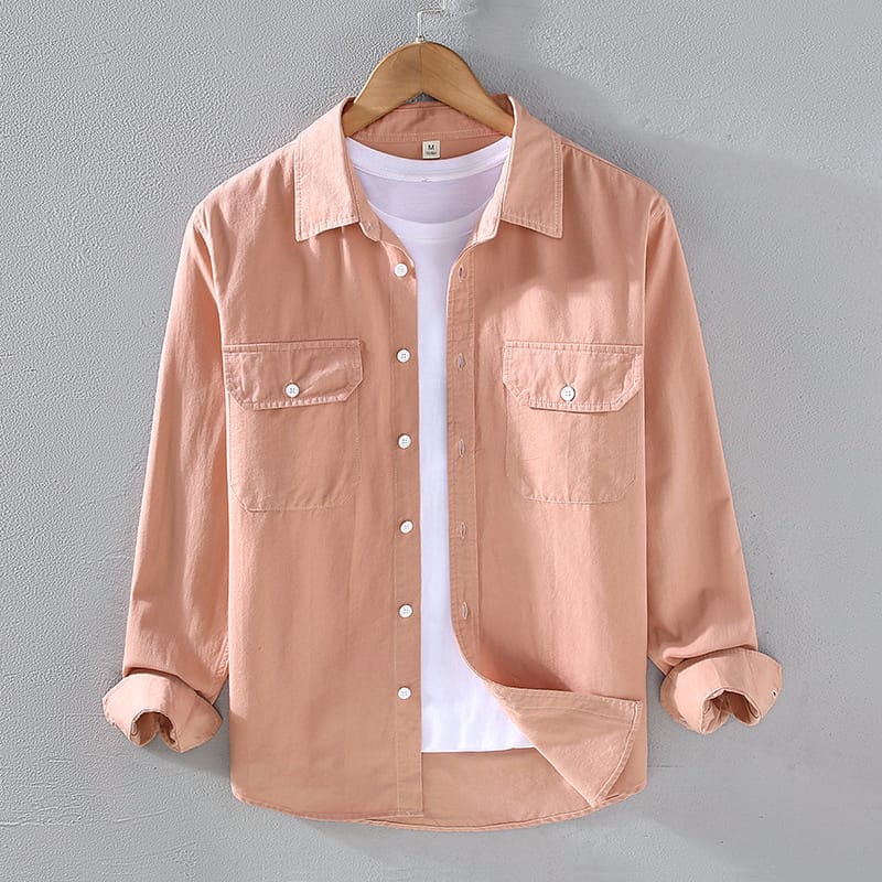 Full Sleeve Two Pocket Cotton Shirt-Pink