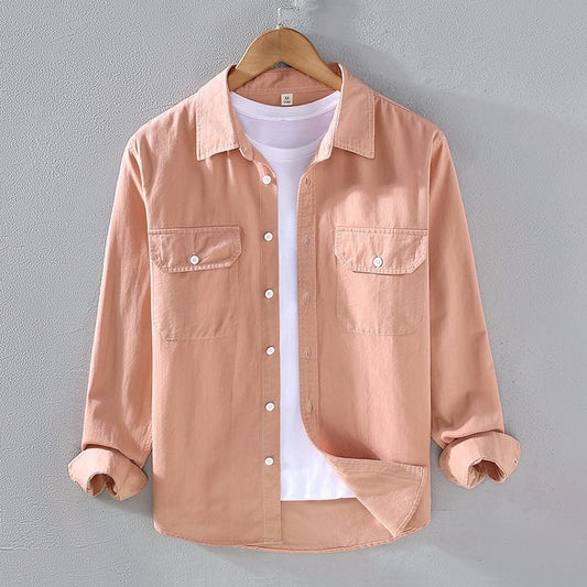 Full Sleeve Two Pocket Cotton Shirt-Pink
