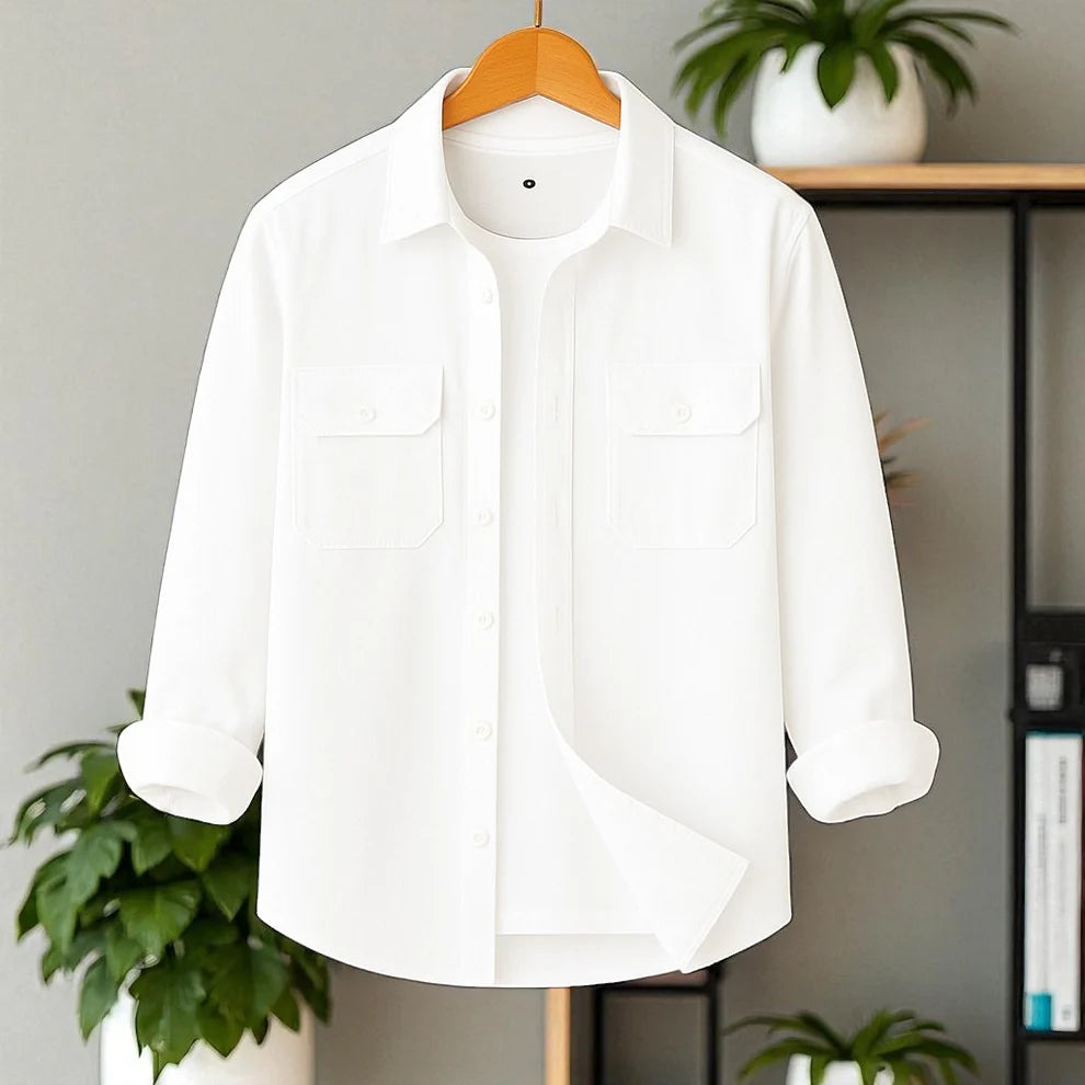 Full Sleeve Two Pocket Cotton Shirt-White
