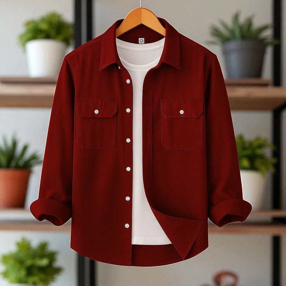 Full Sleeve Two Pocket Cotton Shirt-Marron
